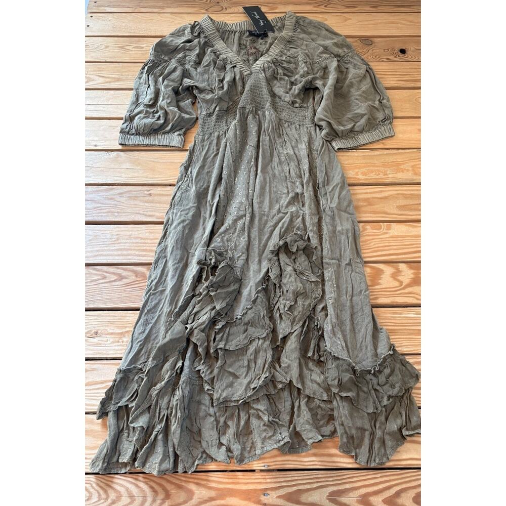 Young Threads NWT Women’s Embroidered Elastic Waist Dress Size M Olive M11 - Picture 2 of 9